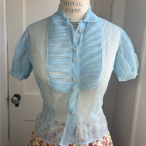 Vintage Late 40s/ Early 50s Sheer Pastel Blue Blouse